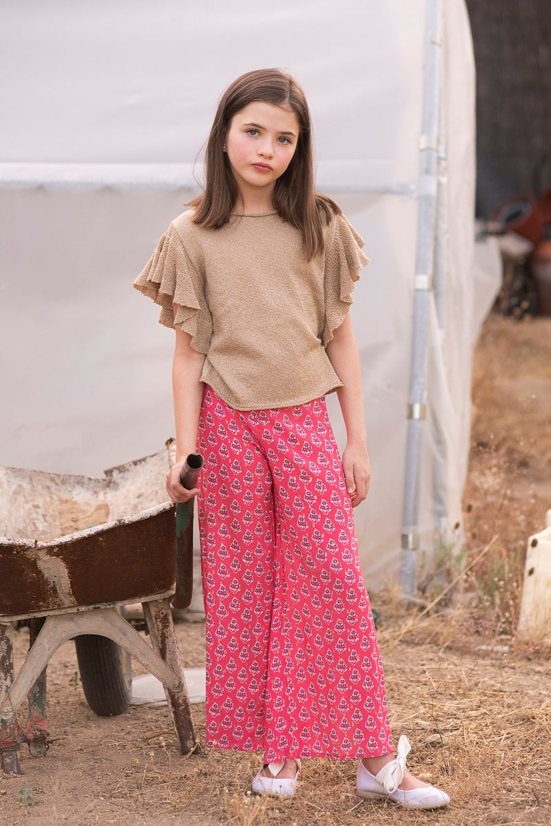 PAN03 Pantalón largo fluido aberturas flores sandía