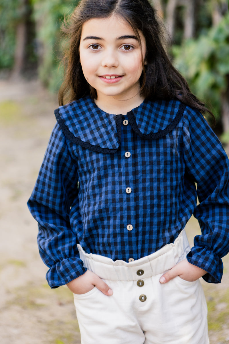 BLU03 Blusa cuello vichy azul
