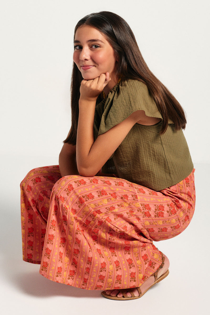 Blusa asimétrica volante kaki