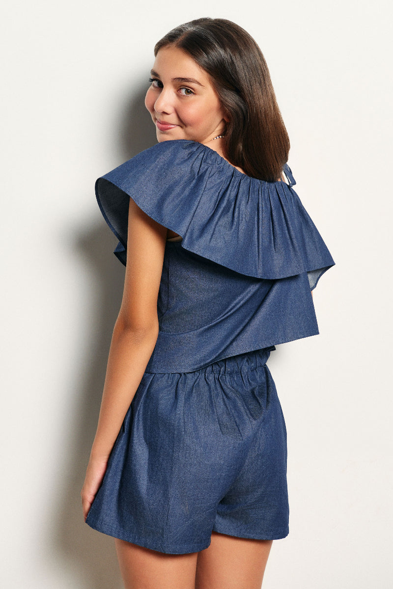 Blusa asimétrica volante denim