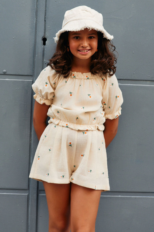 Top manga farol bordado margaritas