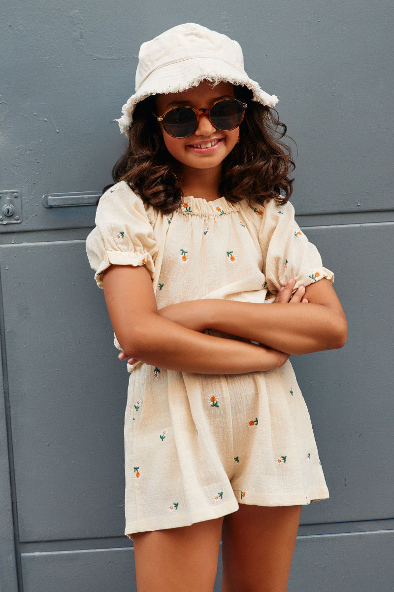 Top manga farol bordado margaritas