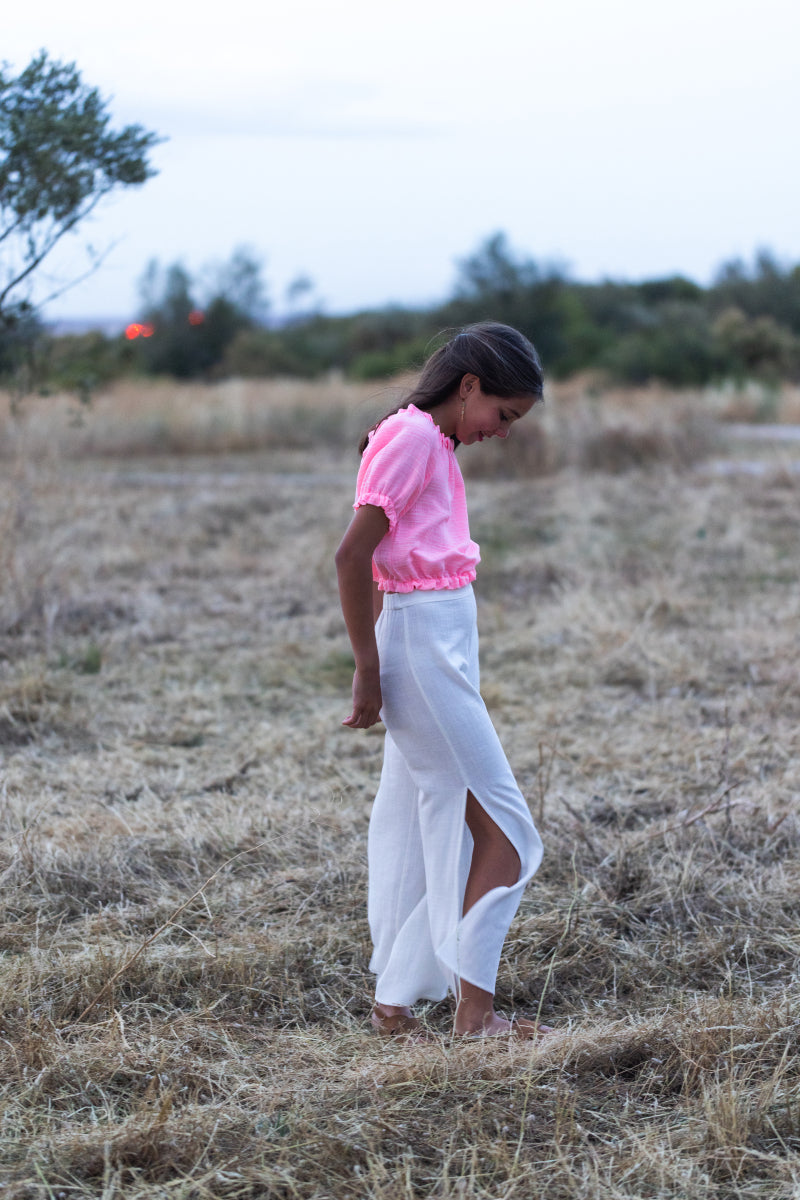 BLU03 Blusa manga farol coral flúor