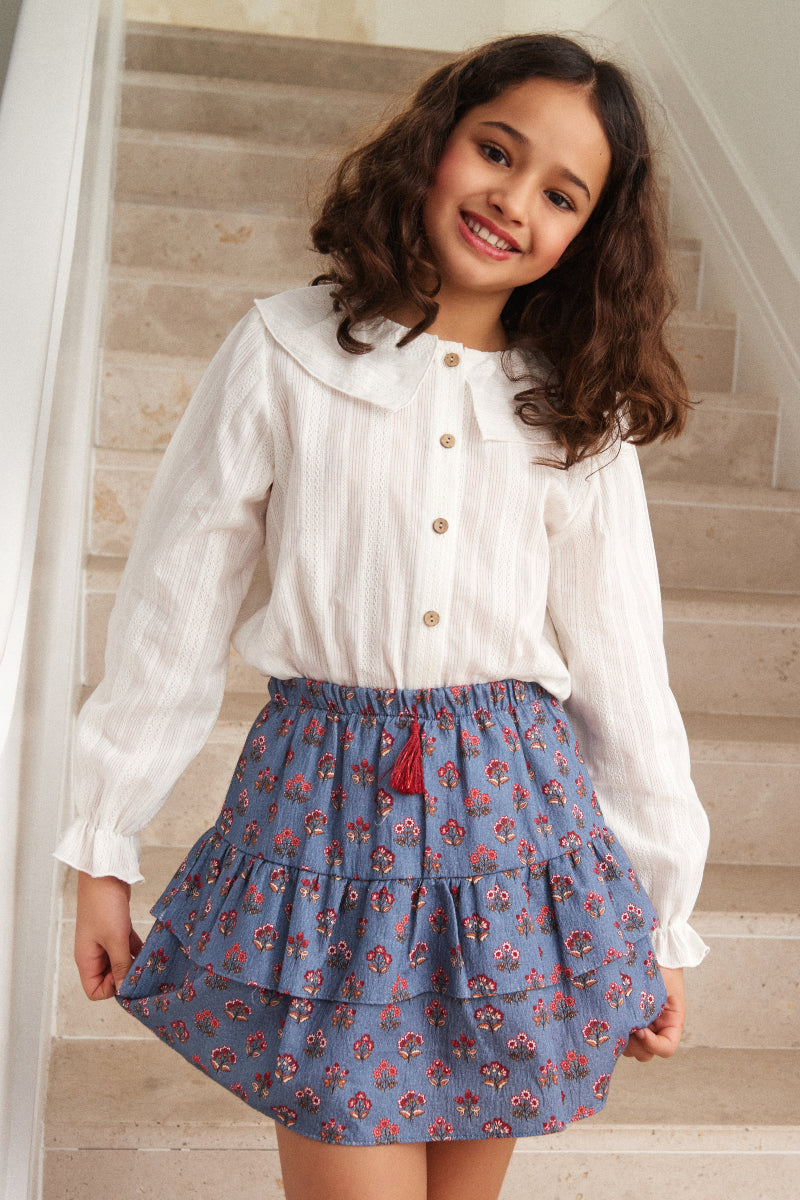 Blusa cuello encaje blanca