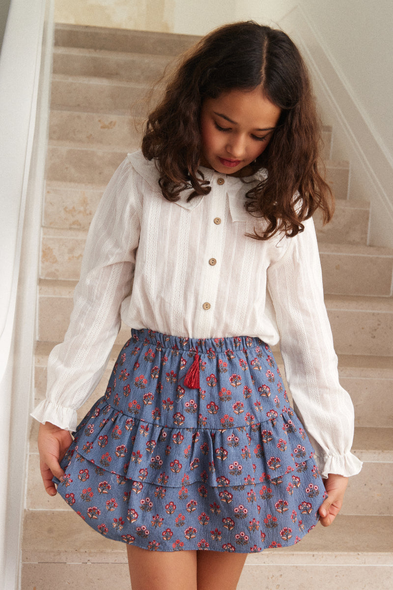 Blusa cuello encaje blanca