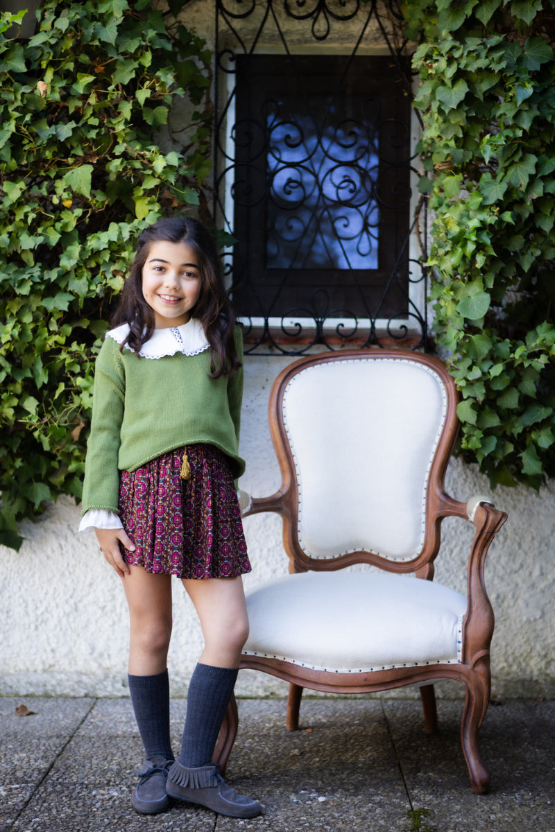 FAL01 Falda pantalón flor granate