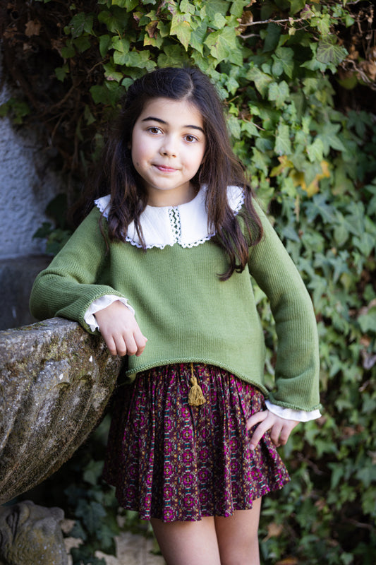 FAL01 Falda pantalón flor granate