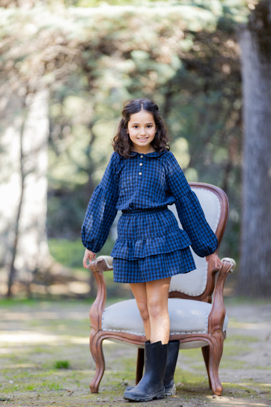 FAL03 Falda volantes vichy azul
