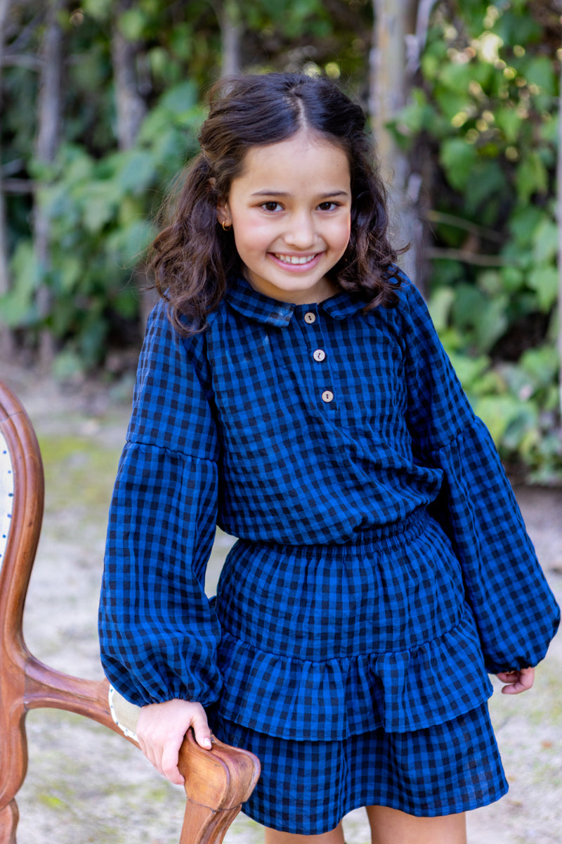 FAL03 Falda volantes vichy azul