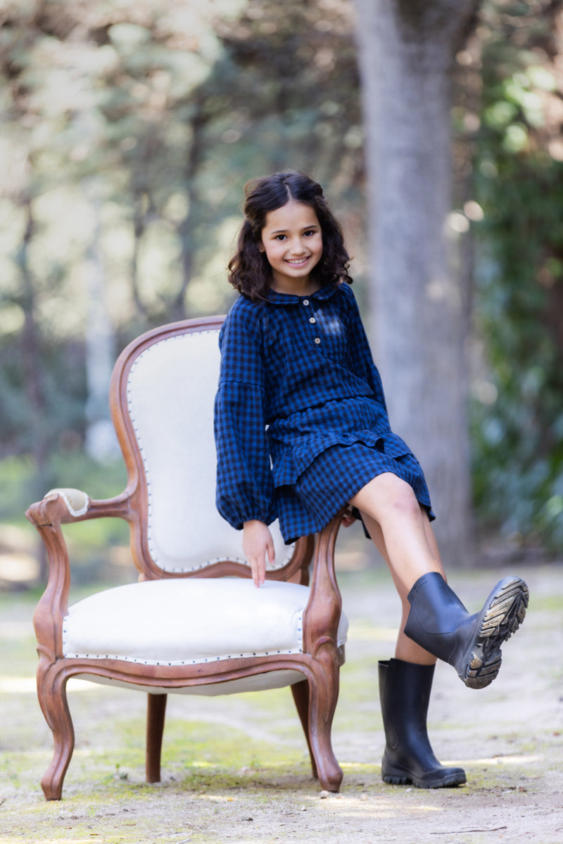 FAL03 Falda volantes vichy azul