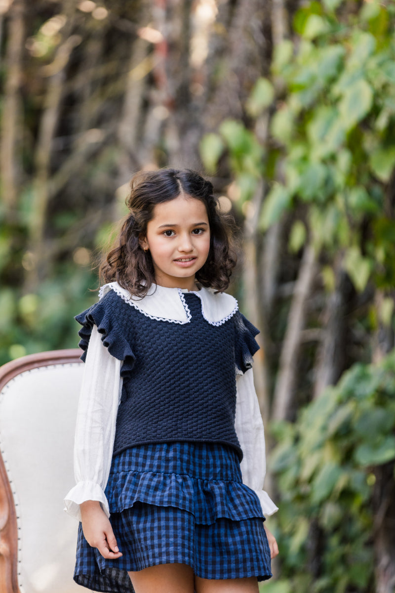 FAL03 Falda volantes vichy azul