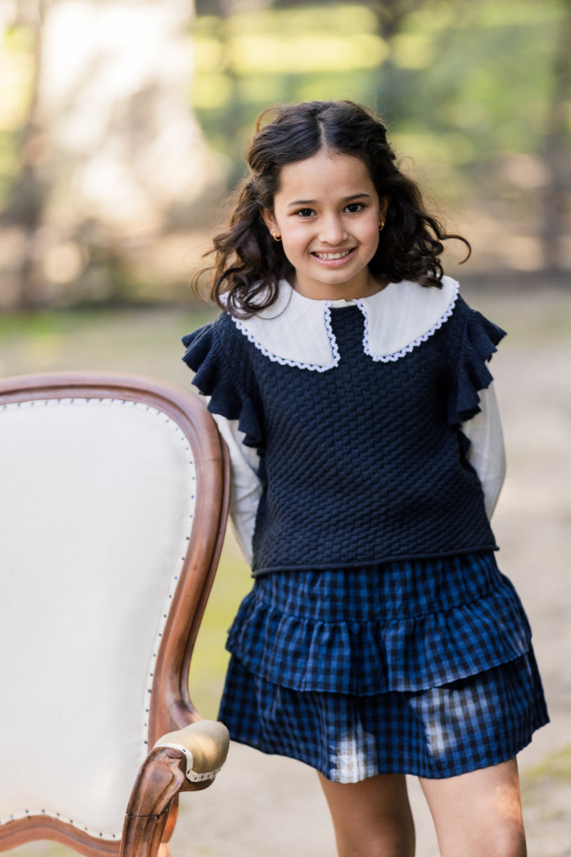 FAL03 Falda volantes vichy azul