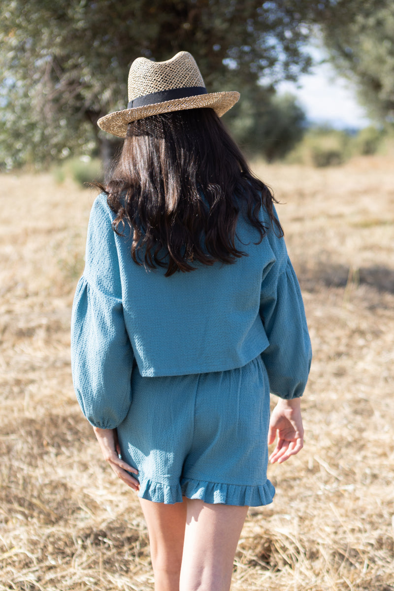 BLU08 Blusa boho aguamarina