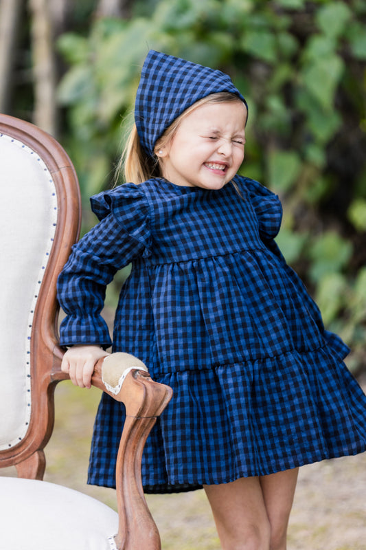 VES02 Vestido bucólico vichy azul