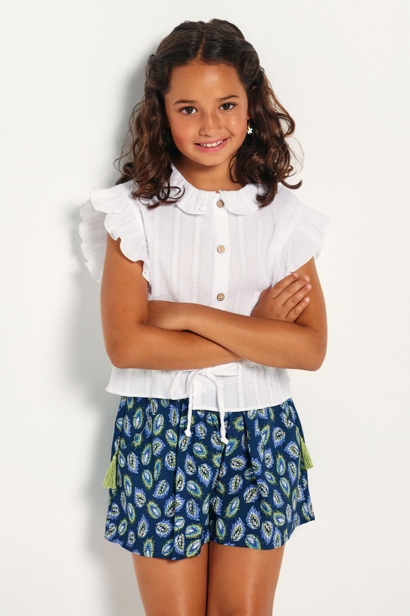 PAN01 Short vuelo plumas azul