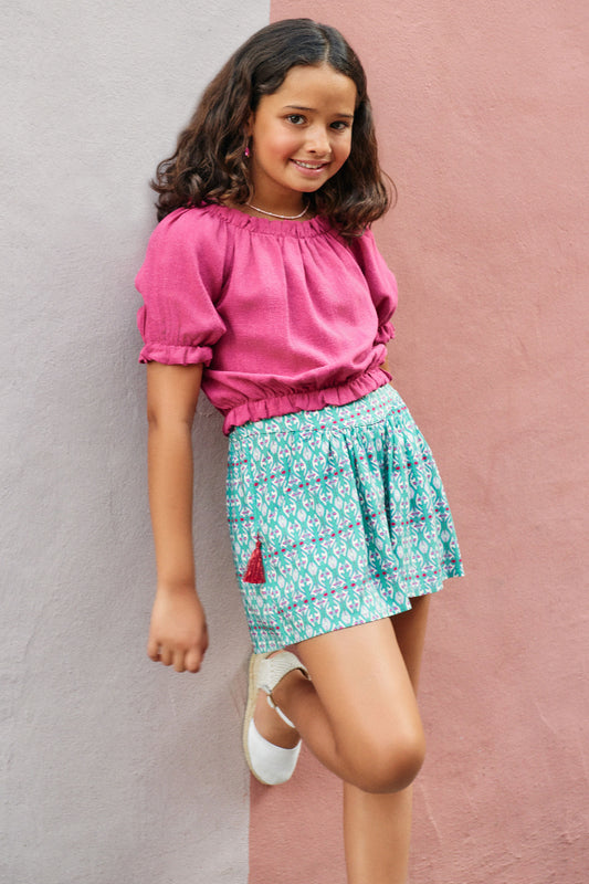 Short vuelo étnico verde