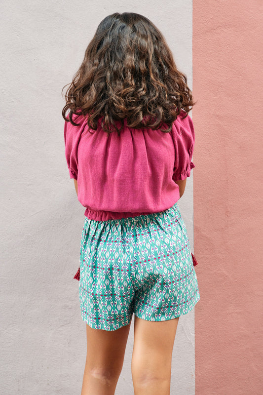 Short vuelo étnico verde