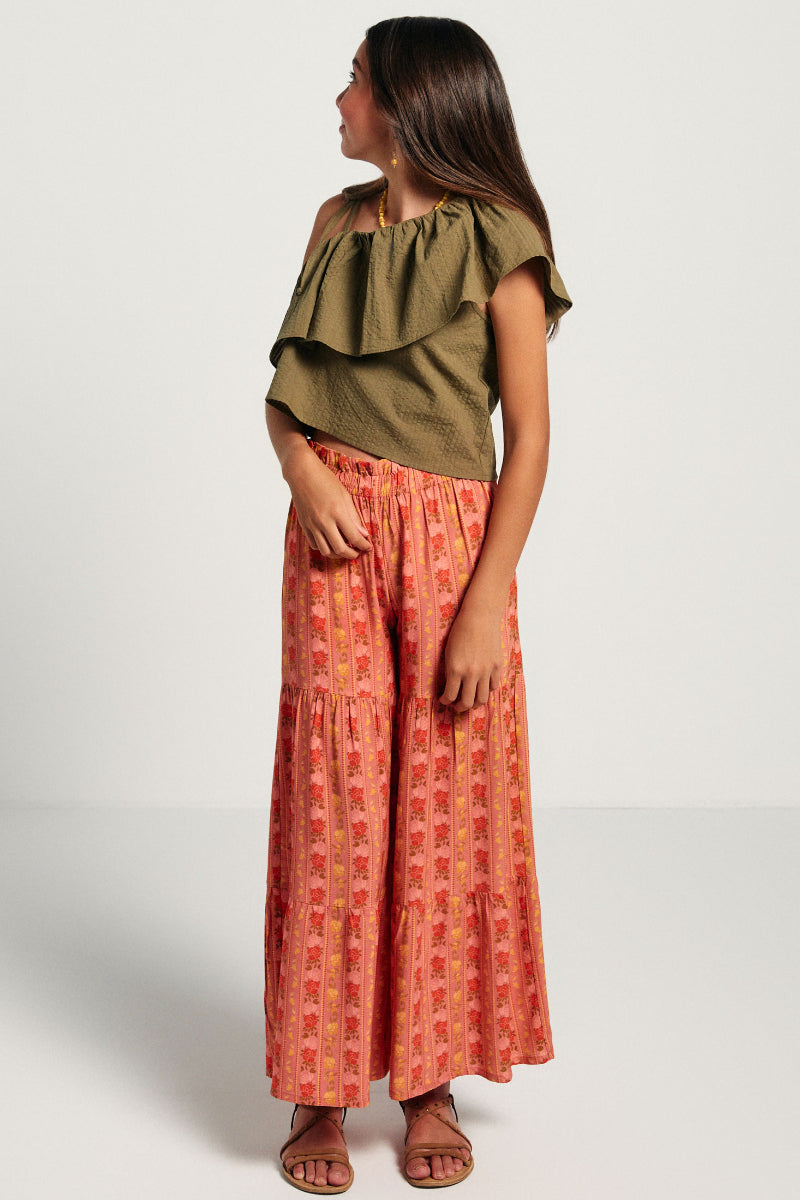 PAN03 Pantalón campana rosas