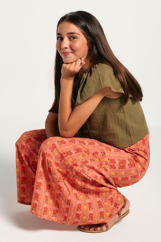 PAN03 Pantalón campana rosas