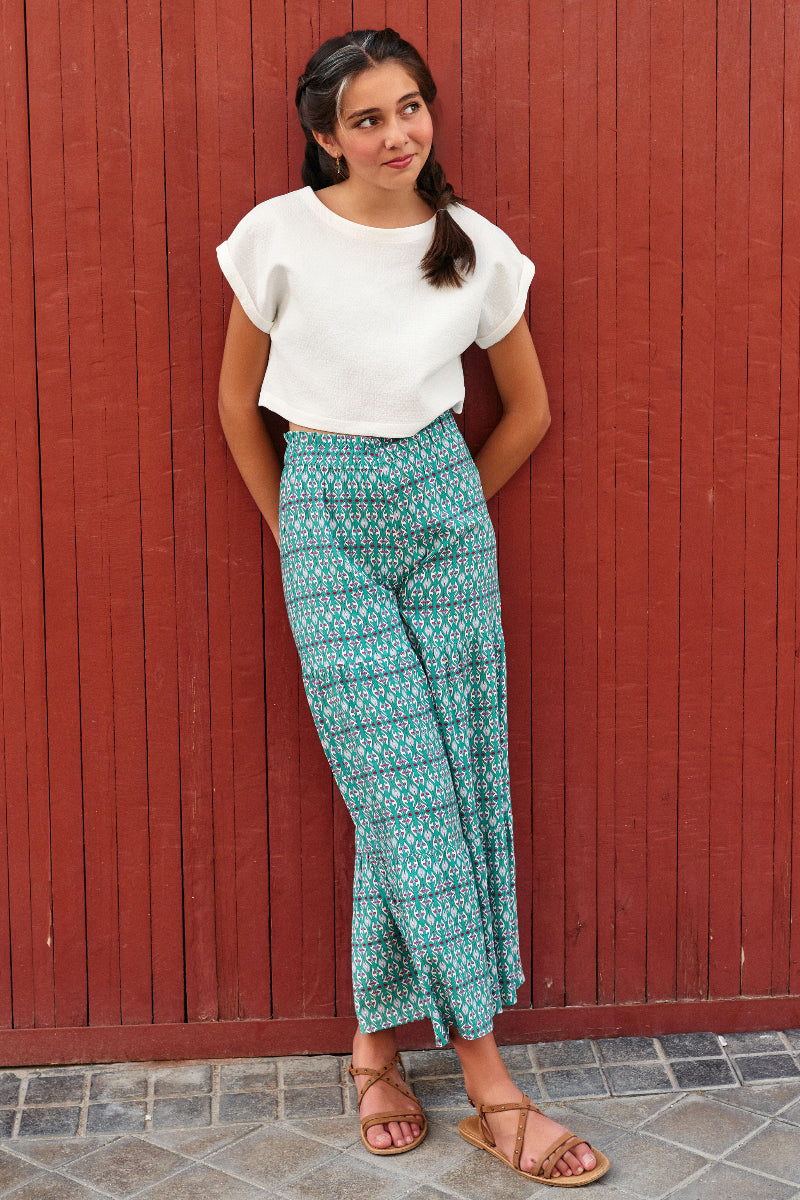 PAN05 Pantalón campana étnico verde