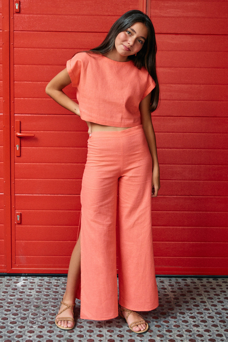 Pantalón aberturas coral