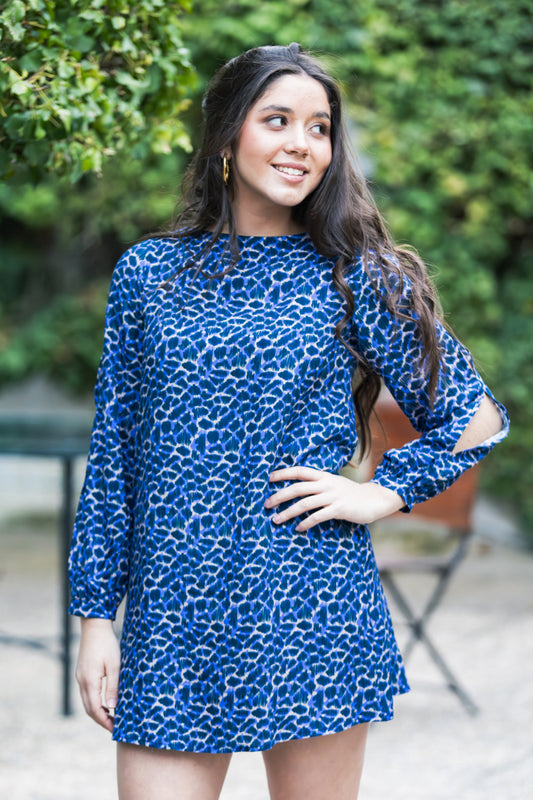 VEST02 Vestido abertura manga print