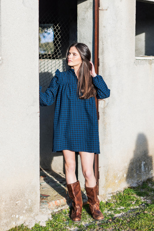 VEST05 Vestido boho vichy azul