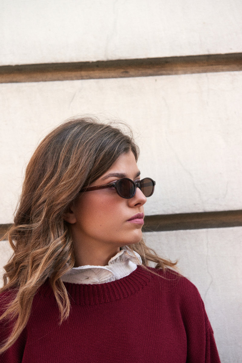 Blusa volantes blanca raya marrón