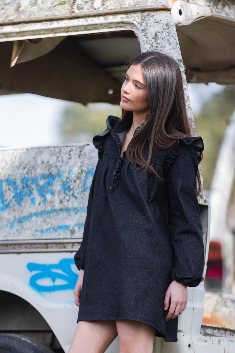 VEST06 Vestido boho denim negro