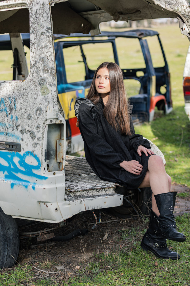 VEST06 Vestido boho denim negro
