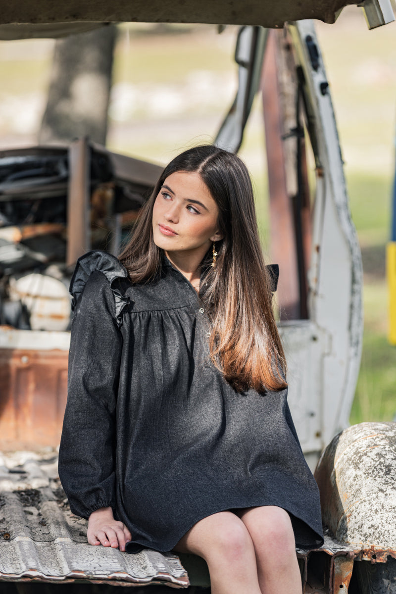 VEST06 Vestido boho denim negro