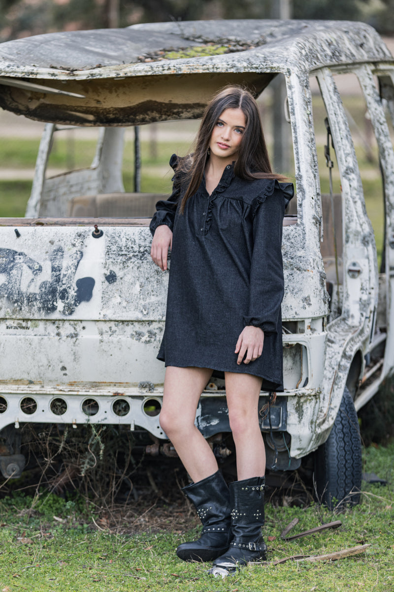 VEST06 Vestido boho denim negro