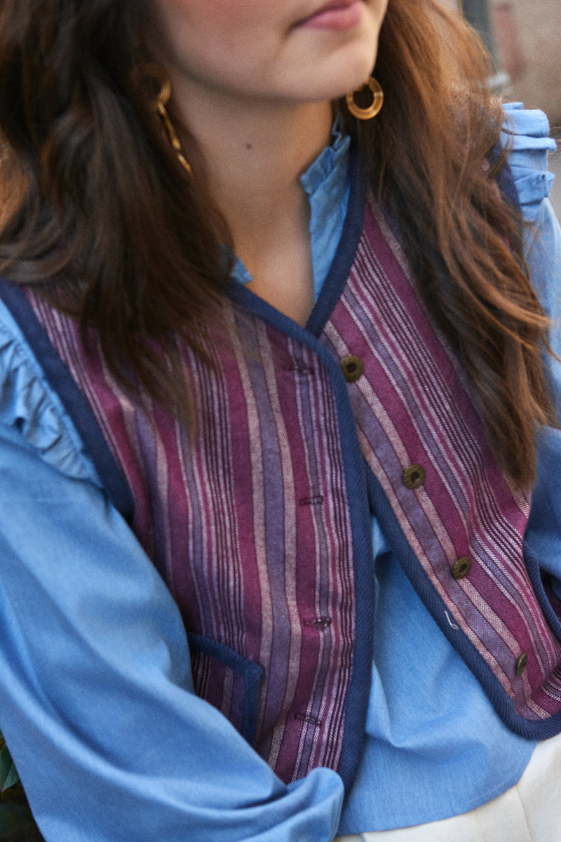 Chaleco espiga raya mora