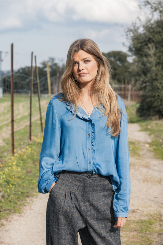 BLUT01 Blusa volante denim