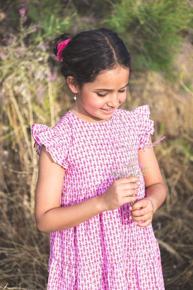 VES04 Vestido bucólico boho rosa