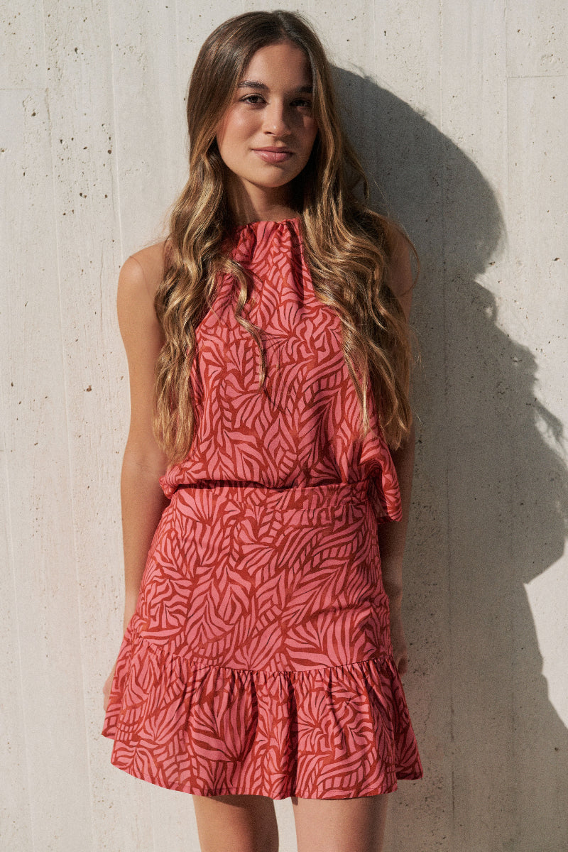 TOP14 Top halter hojas coral