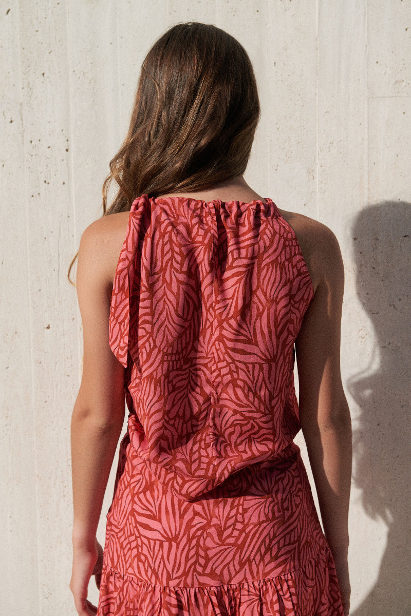 TOP14 Top halter hojas coral