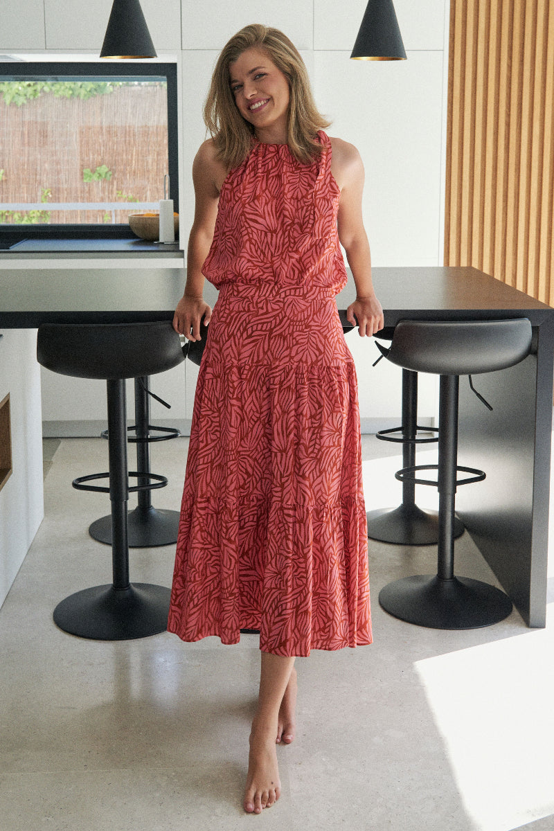 TOP14 Top halter hojas coral