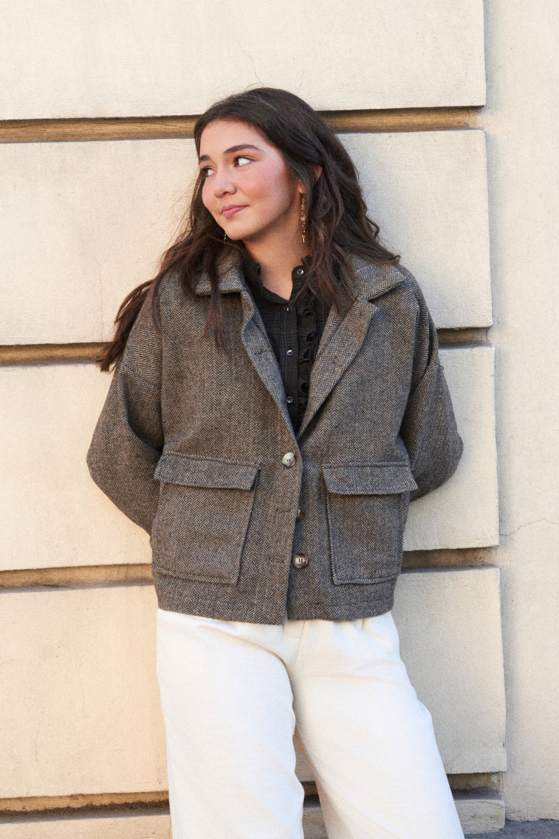 Parka espiga negro/marfil