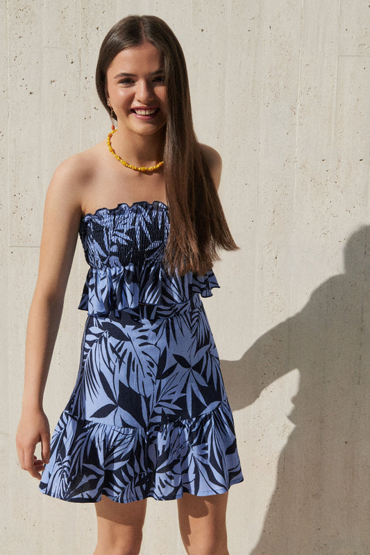 FAL05 Falda corta hojas azul