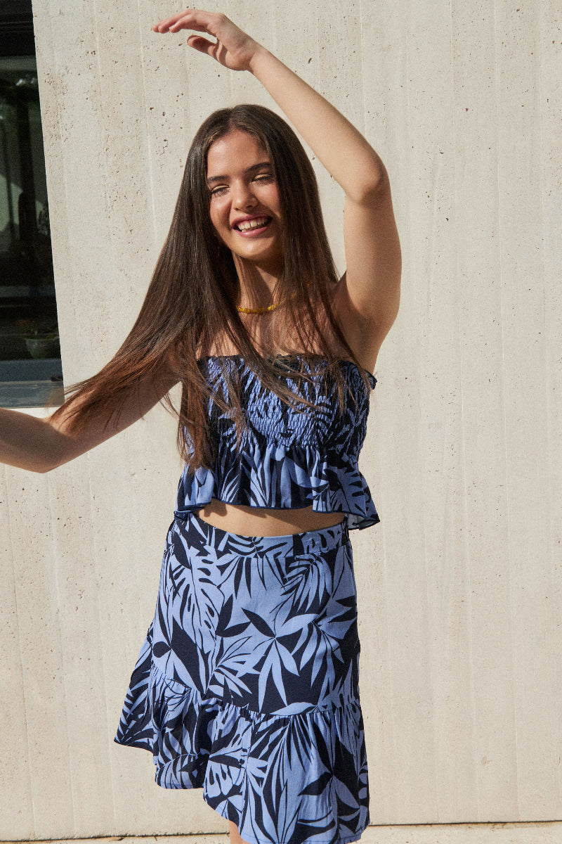 FAL05 Falda corta hojas azul