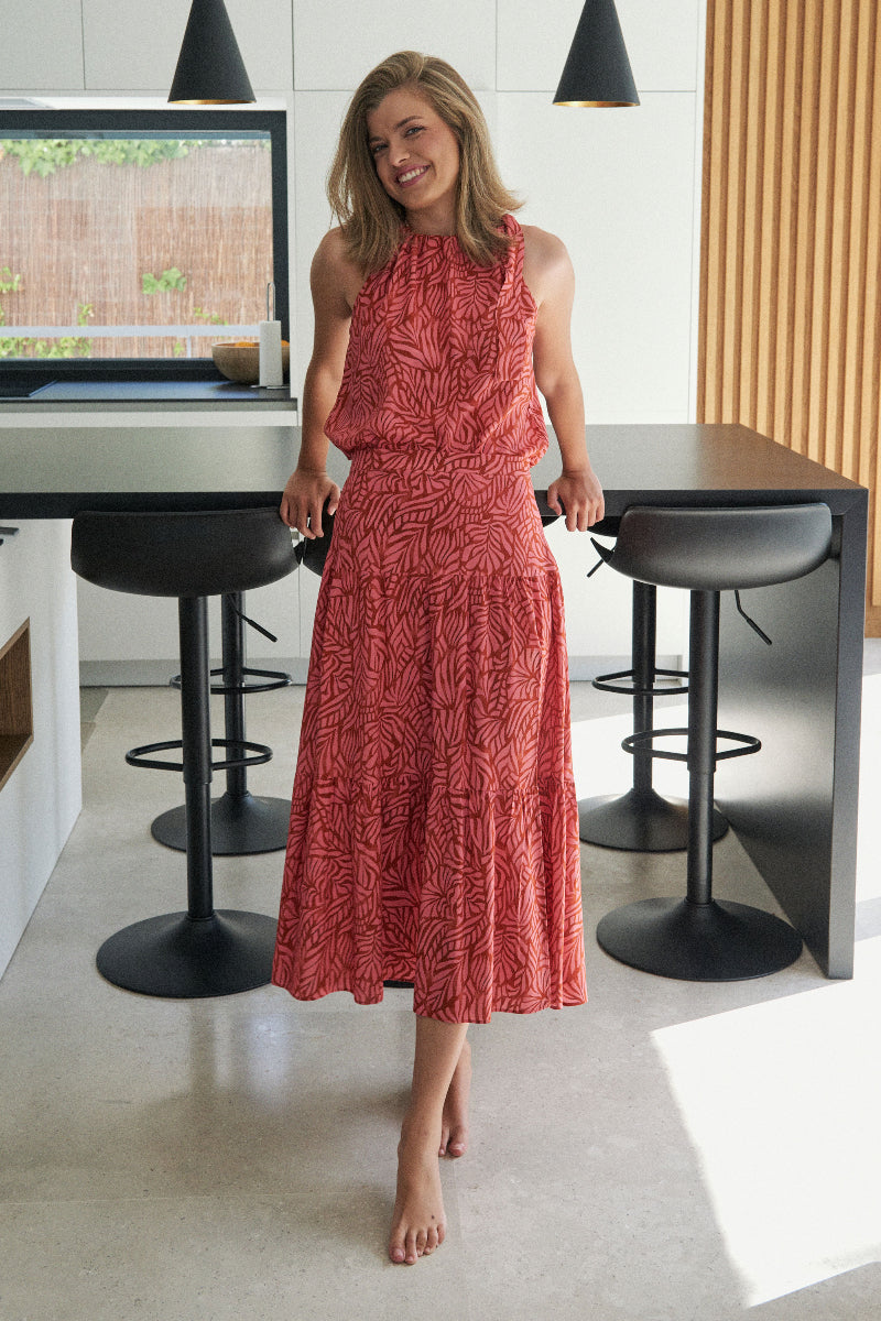 FAL06 Falda larga hojas coral