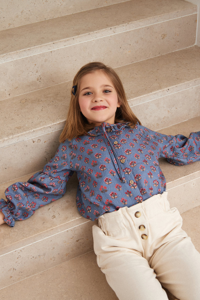 Blusa bohemia flor azul