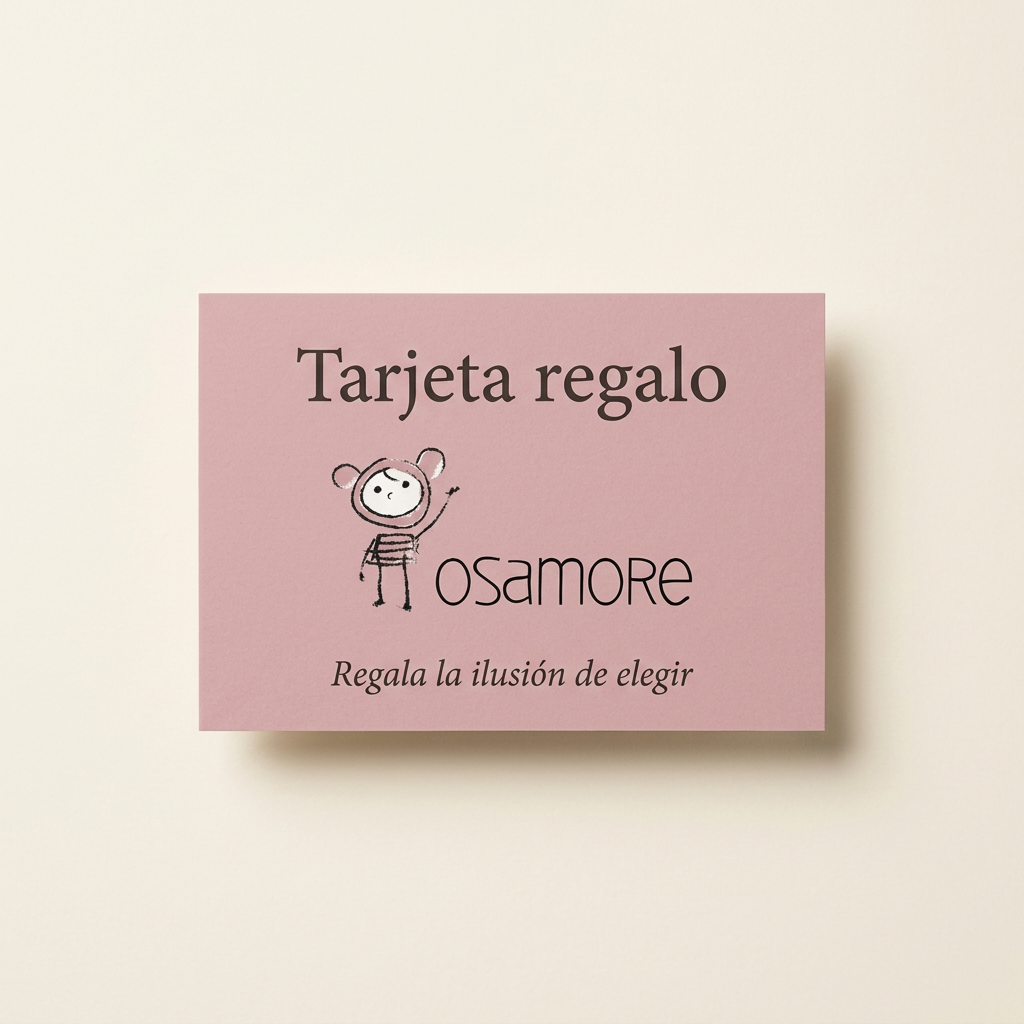 Propuesta de tarjeta regalo Osamore en rosa empolvado sobre fondo marfil